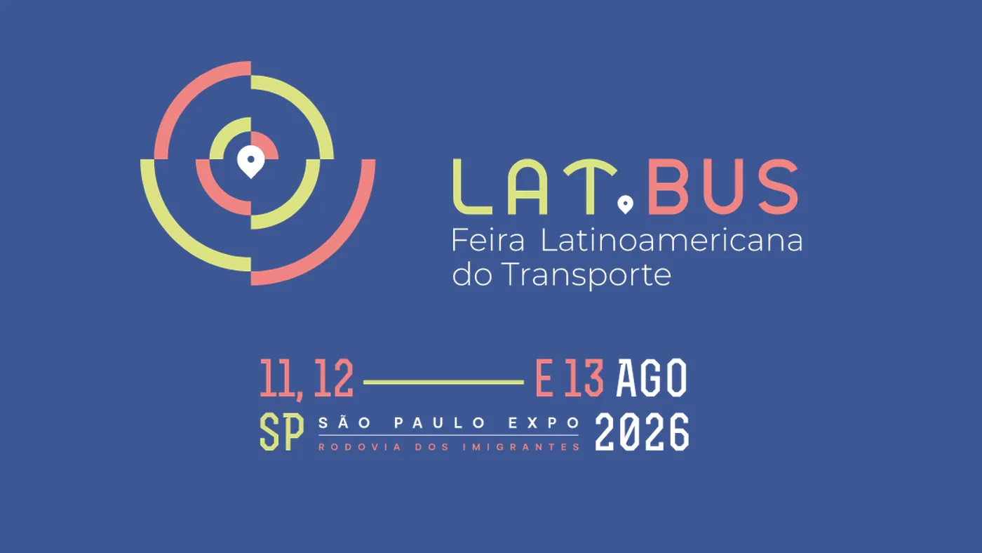 Marca oficial da Lat.Bus 2026, Feira Latinoamericana do Transporte, com as datas 11, 12 e 13 de agosto de 2026 no São Paulo Expo